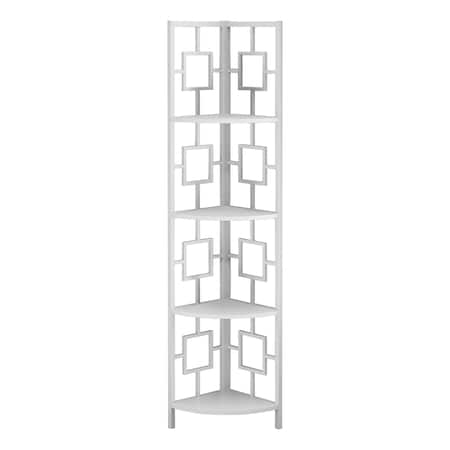 Monarch Specialties Bookshelf, Bookcase, Etagere, Corner, 4 Tier, 62"H, Office, Bedroom, Metal, Laminate, White I 3613